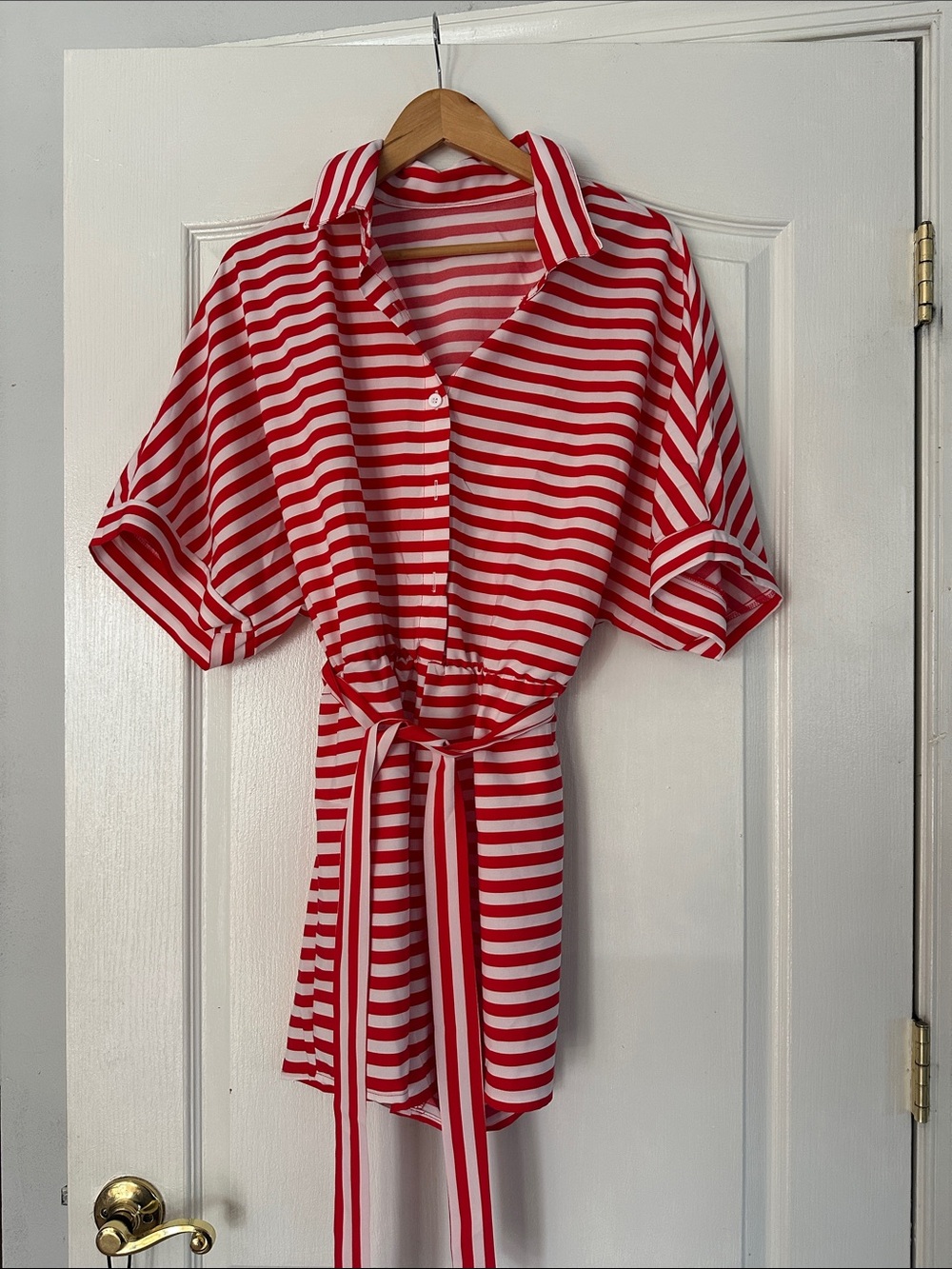 SHEIN Red & White Striped Belted Jumpsuit - Picture 1 of 4